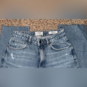 Cotton On High Rise Straight Distressed Blue Jeans